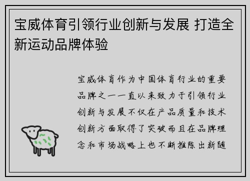 宝威体育引领行业创新与发展 打造全新运动品牌体验